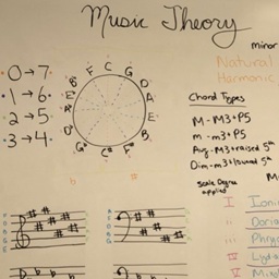 Maddy's whiteboard from a music theory course.